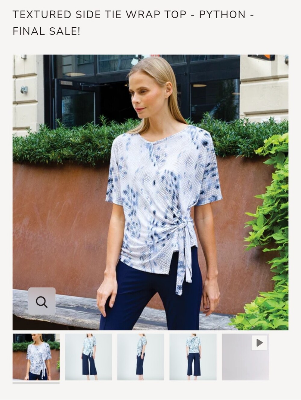 Clara Sun Woo | Textured Side Tie Wrap Top in Blue Python Print - Size S - Picture 7 of 11